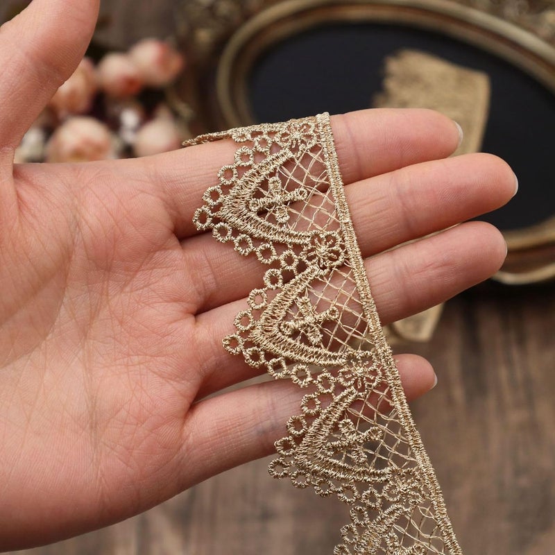 GXTIZAS Gold Lace Trim 4.6 Yards Gold Trim Metallic Venice Gold Ribbon Craft Lace for Sewing Clothes Cake Decoration - Image 3